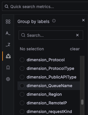 A screenshot of the Group by labels functionality in Metrics Drilldown.